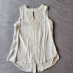 Small, Pale Sky Loose Fitting Flowy Tank w/ Crochet Accents and Keyhole Detail